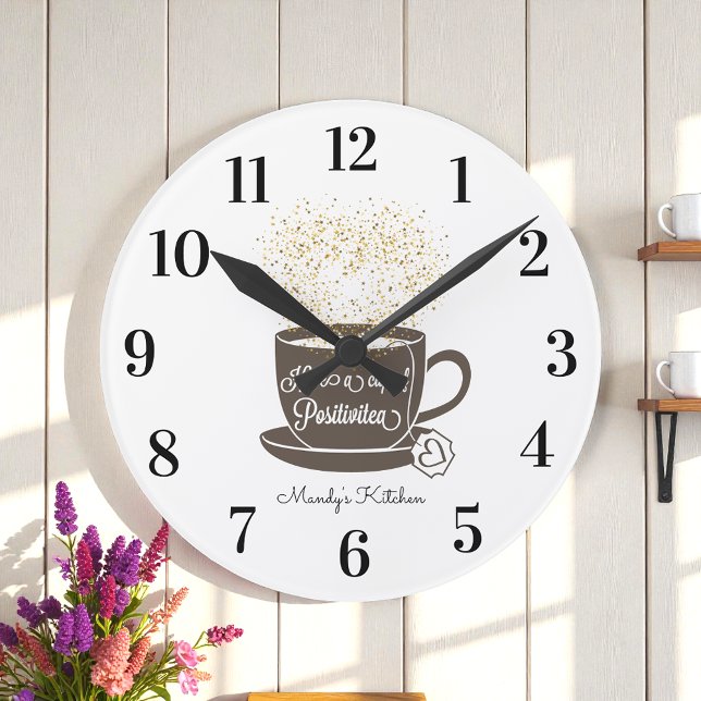 Reloj Redondo Mediano Cita Inspiradora blanca marrón de Tea Cup (Subido por el creador)