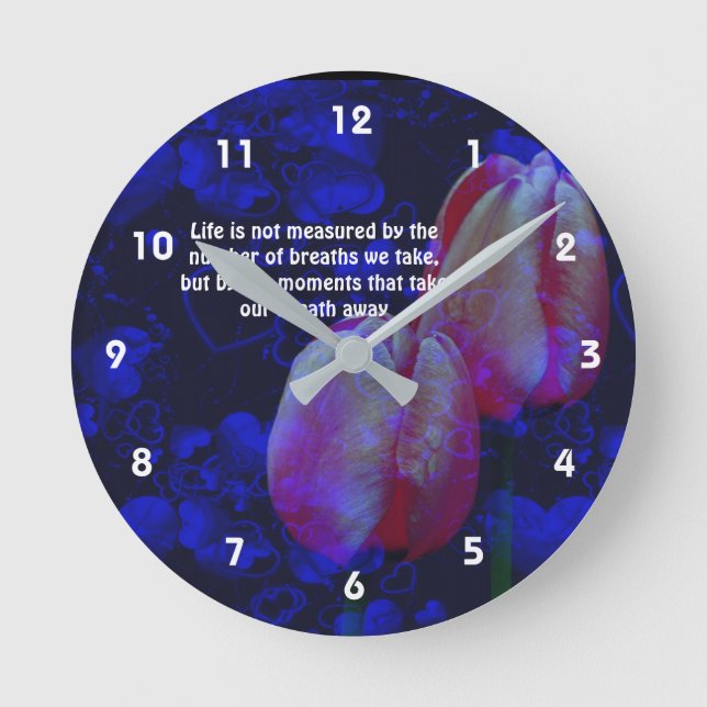 Reloj Redondo Mediano Cita Inspiradora de Tulips Hearts Life Attitude  (Anverso)