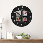 Reloj Redondo Mediano Cita moderna de nombre de familia de 4 Collages de<br><div class="desc">Crea tu propio reloj de pared de collage de fotos con 4 de tus fotos favoritas. El reloj fotográfico te ayuda a valorar tus momentos especiales y también hace un regalo para padres, abuelos y amigos. El reloj de pared personalizado con fotos lo convierte en un regalo perfecto para todas...</div>