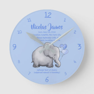 Reloj Redondo Mediano Cita personalizada de cristalización bebé elefante
