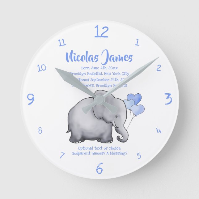 Reloj Redondo Mediano Cita personalizada de cristalización bebé elefante (Anverso)
