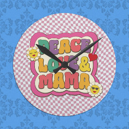 Reloj Redondo Mediano Cita Retro Groovy Mamá Tipografía Día de la Madre