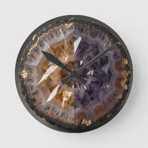 Reloj Redondo Mediano Citrino Amatista Geoda Cristal de Lujo Dividida
