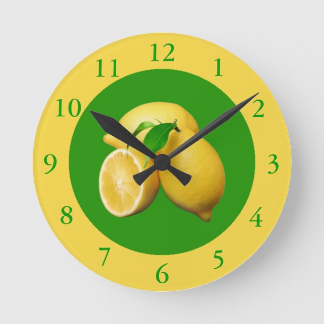 Reloj Redondo Mediano Citrus verde y amarillo y leones frescos (Anverso)
