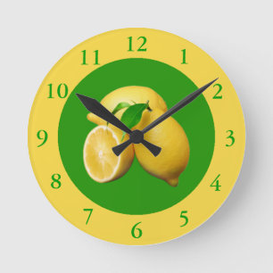 Reloj Redondo Mediano Citrus verde y amarillo y leones frescos