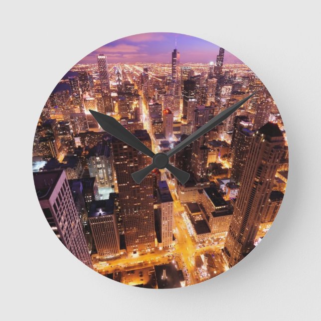 Reloj Redondo Mediano Cityscape at night of Chicago (Anverso)