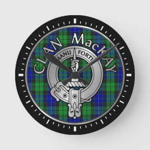 Reloj Redondo Mediano Clan MacKay Escudo y Tartán
