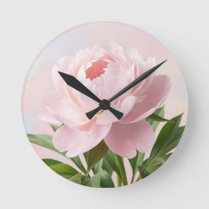 Reloj Redondo Mediano Clásica Peonía Rosa Elegante Flor Realista
