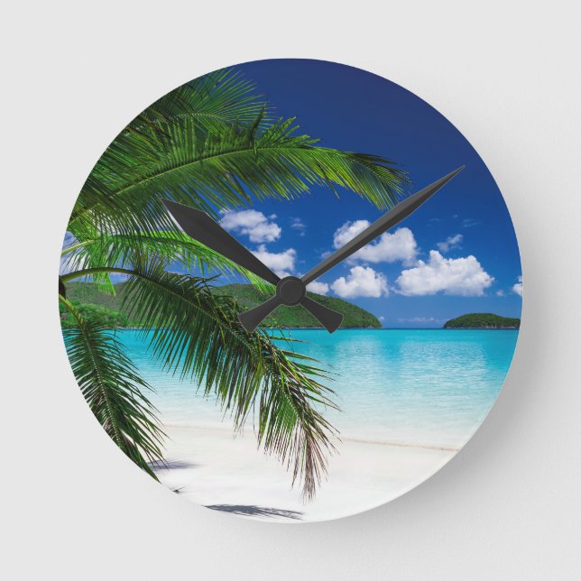 Reloj Redondo Mediano Clásico paraíso de la Playa Tropical (Anverso)