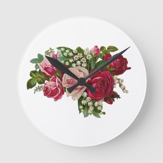 Reloj Redondo Mediano Clásicos Rosas victorianos Lily of Valley Romance (Anverso)