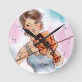 Reloj Redondo Mediano Classic Violin Lady Round Clock, Vintage Art