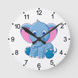 Reloj Redondo Mediano Clipart de dibujos animados de elefante bebé-64832