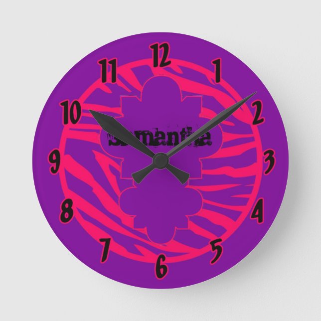 Reloj Redondo Mediano Clock de nombre personalizado Cebra púrpura rosa c (Anverso)