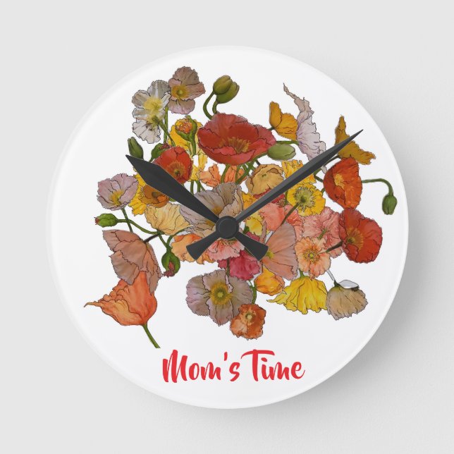 Reloj Redondo Mediano Clock de Poppies sin mensaje personal de Frame (Anverso)