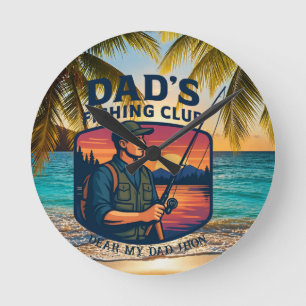 Reloj Redondo Mediano Club de Pesca del Papá Retro Atardecer Personaliza