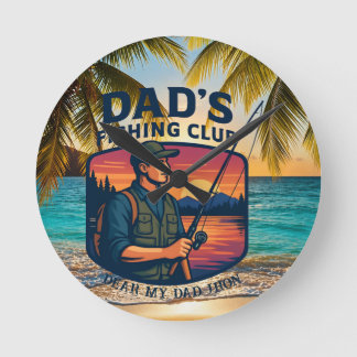 Reloj Redondo Mediano Club de Pesca del Papá Retro Atardecer Personaliza