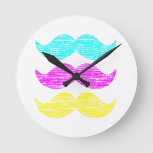 Reloj Redondo Mediano CMY Mustaches (estilo letterpress)