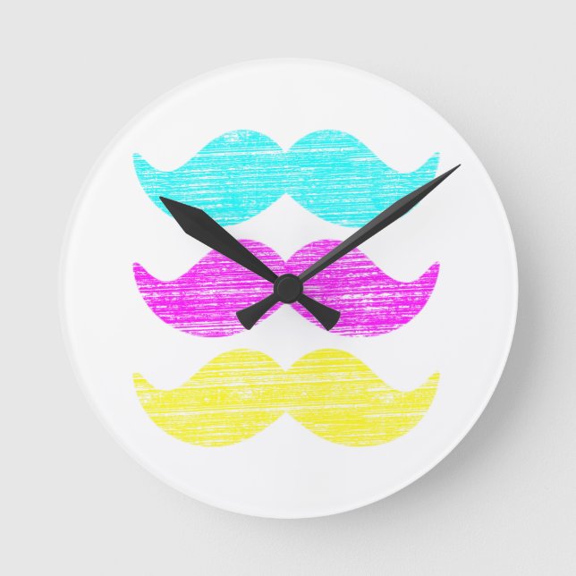 Reloj Redondo Mediano CMY Mustaches (estilo letterpress) (Anverso)