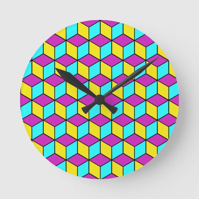 Reloj Redondo Mediano CMYK CUBE famoso cubos ilusión de patrón geométric (Anverso)
