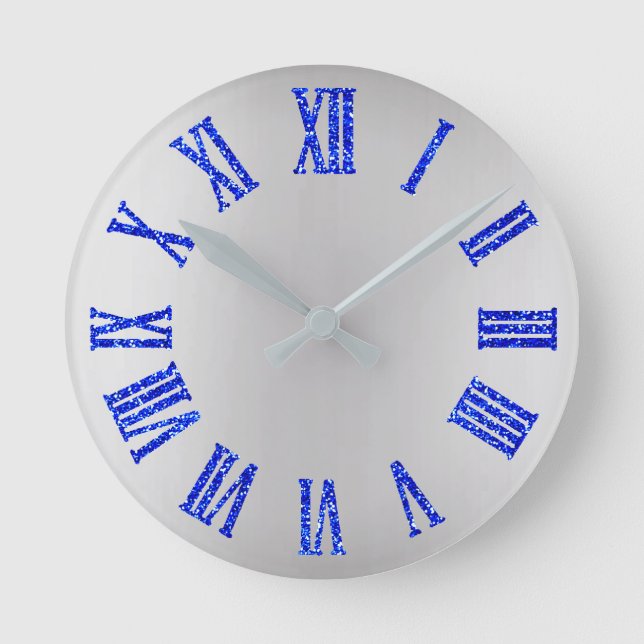 Reloj Redondo Mediano Cobalto BlueGlitter Ombre gris plateado mínimo neg (Anverso)