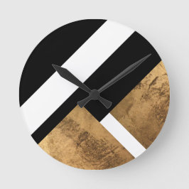 Reloj Redondo Mediano Cobre Dorado Geométrico Chic Blanco Negro