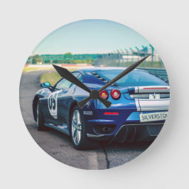 Reloj Redondo Mediano Coche de carreras azul