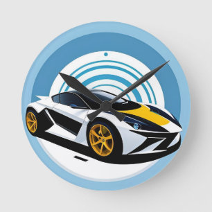 Reloj Redondo Mediano Coche de carreras con diseño dinámico
