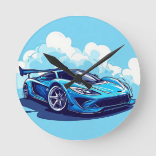 Reloj Redondo Mediano Coche Deportivo Azul Bajo Cielo Despejado