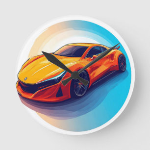 Reloj Redondo Mediano Coche deportivo vibrante con diseño moderno