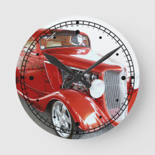 Reloj Redondo Mediano Coche rojo clásico del vintage en la demostració