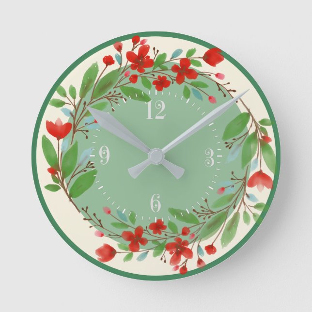 Reloj Redondo Mediano Cocina acuarela con flores (Anverso)