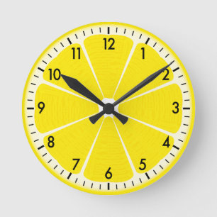 Reloj Redondo Mediano Cocina Amarilla Divertida Tropical Verano Sol Limó