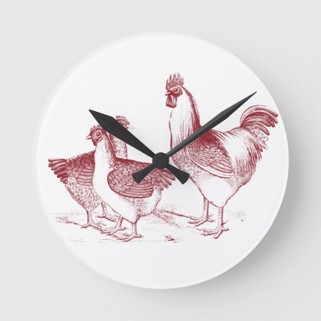 Reloj Redondo Mediano Cocina de animales de pollo rústicos de granja (Anverso)