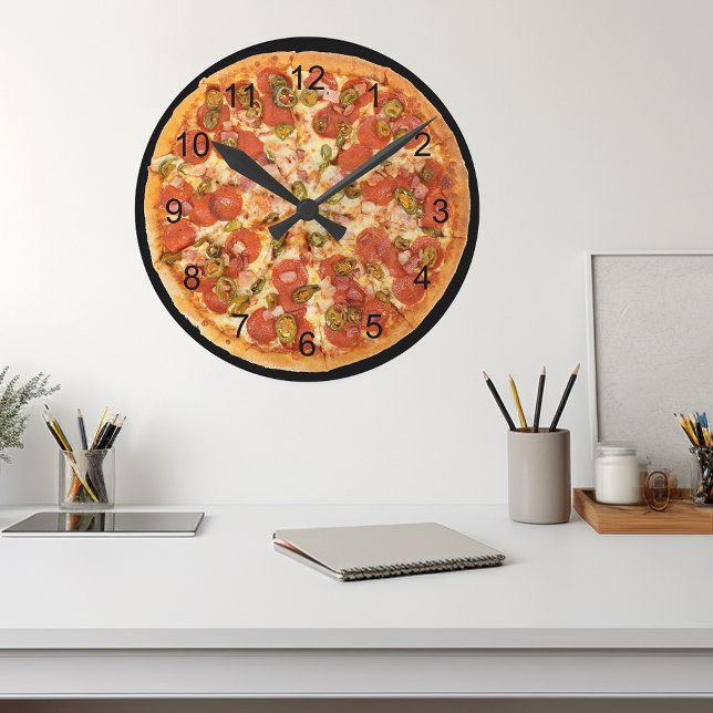 Reloj Redondo Mediano Cocina de comida chatarra divertida pizza Pepperon (Subido por el creador)