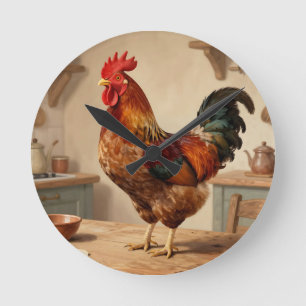 Reloj Redondo Mediano Cocina de granja del gallo orgulloso