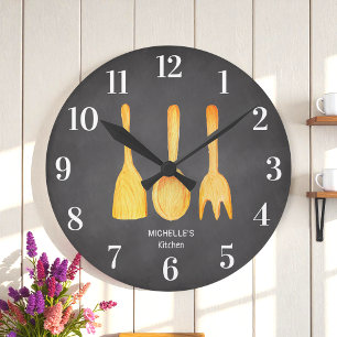 Reloj Redondo Mediano Cocina de utensilios amarillos de cartón blanco ne