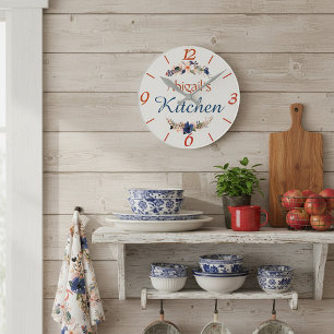 Reloj Redondo Mediano Cocina floral personalizada