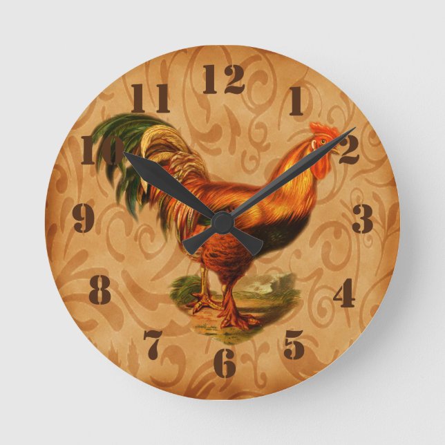 Reloj Redondo Mediano Cocina Rustic Country Rooster Ornate (Anverso)