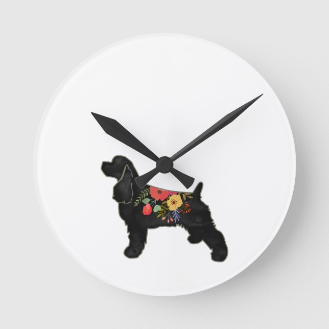 Reloj Redondo Mediano Cocker Spaniel Perro Raza Albarda Floral Bohemia (Anverso)