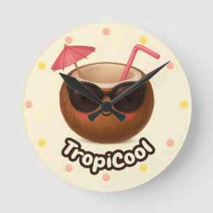 Reloj Redondo Mediano Coco Cuto - Diseño tropical con puntos Pastel