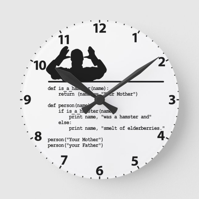 Reloj Redondo Mediano Código de Python - Tu madre era un hámster (Anverso)