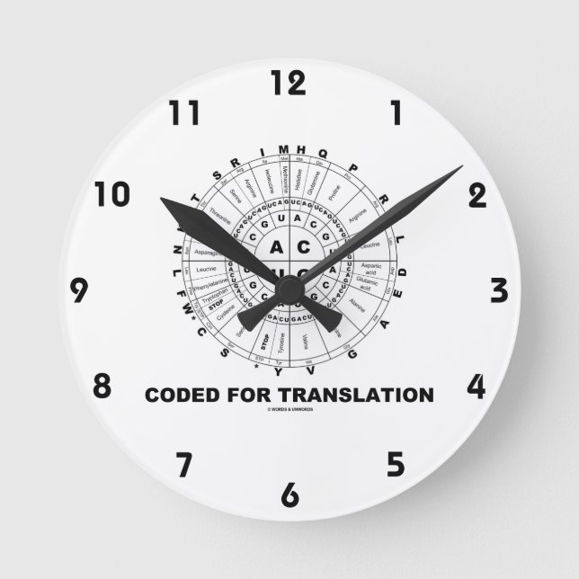 Reloj Redondo Mediano Código De Traducción (Rueda De Codón RNA) (Anverso)