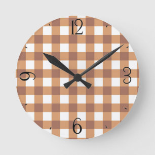 Reloj Redondo Mediano Coffee Gingham Clock