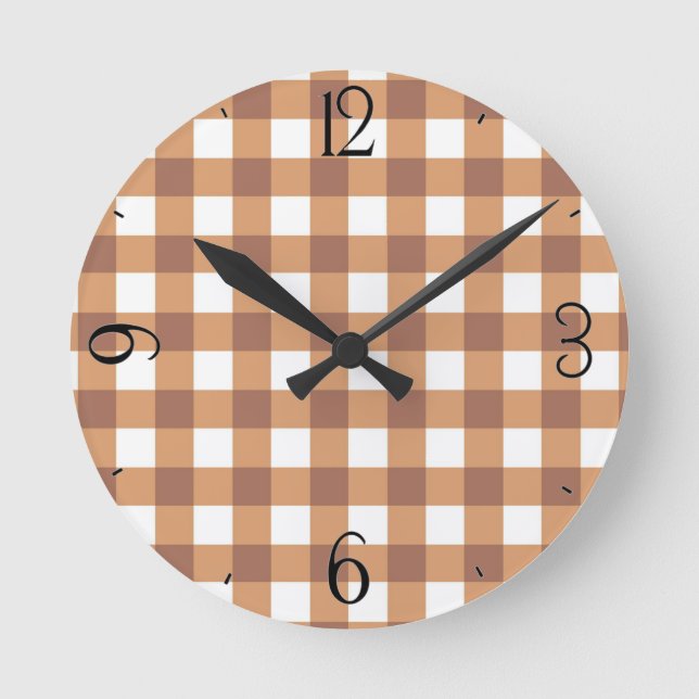 Reloj Redondo Mediano Coffee Gingham Clock (Anverso)