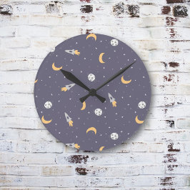 Reloj Redondo Mediano Cohete Planeta Estrellas Luna Espacio