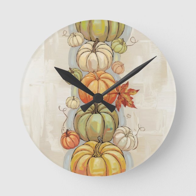 Reloj Redondo Mediano Cojín decorativo de calabazas (Anverso)