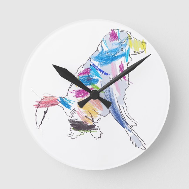 Reloj Redondo Mediano Cojín decorativo de Perro Arcoiris (Anverso)