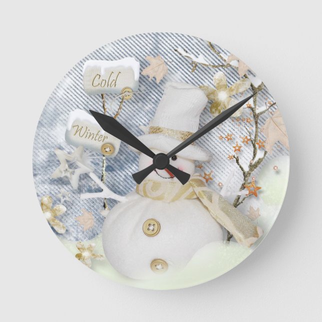 Reloj Redondo Mediano Cold Winter Snowman (Anverso)