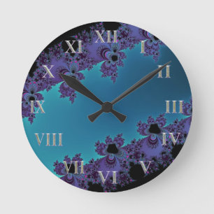 Reloj Redondo Mediano Colección ciánica púrpura elegante del fractal