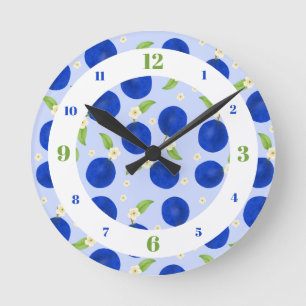 Reloj Redondo Mediano Colección de Ciruelas Botánicas Azul